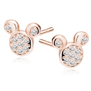 Cercei argint placati cu aur roz Mickey Mouse cu pietre DiAmanti Z1653ERG-DIA (Argint 925‰ 1,2 g.)